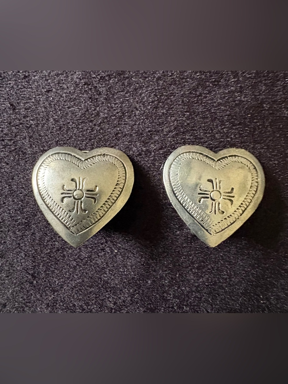 Vintage Southwestern Silver Heart Clip On Earrings Boho